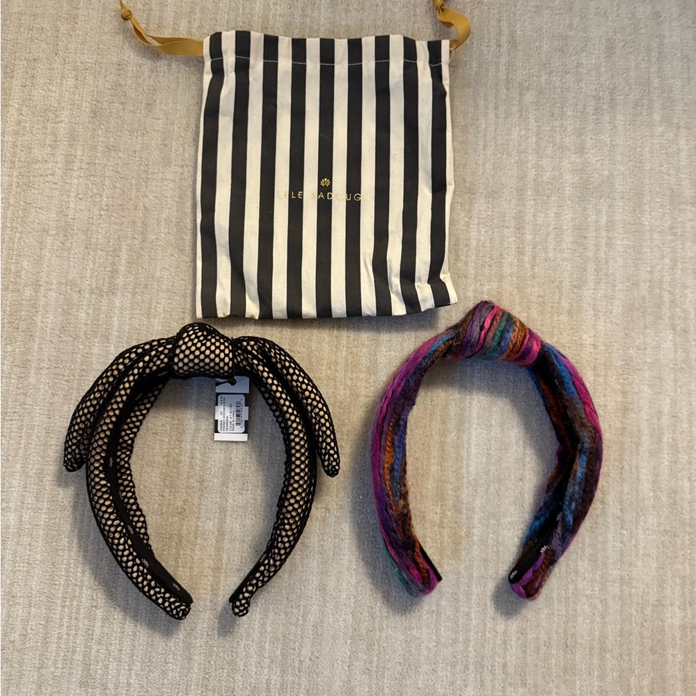 Lele Sadoughi Black Mesh and Multicolor Knit Headbands